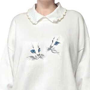 Vintage✨ | Fruit of the Loom | Cat Portrait Embroidered Knit Collar Sweater
